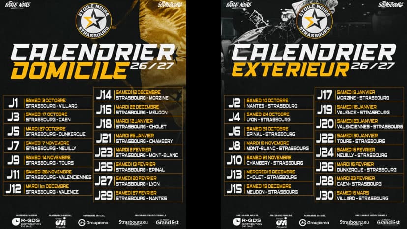 CALENDRIER DE LA SAISON 26-27